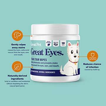 Great Pets - Great Eyes - Safe & Gentle Tear Stain Remover for Dogs - Natural Eye Wipes for Dogs - M...