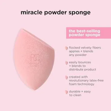 Real Techniques Miracle Powder Sponge, Makeup Blending Sponge For Powder Products, Set Makeup For Natural Finish & Cloud Skin, Buildable Coverage, Velvet Material, Latex-Free Foam, 1 Count