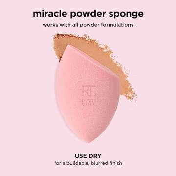 Real Techniques Miracle Powder Sponge, Makeup Blending Sponge For Powder Products, Set Makeup For Natural Finish & Cloud Skin, Buildable Coverage, Velvet Material, Latex-Free Foam, 1 Count