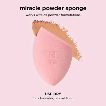 Real Techniques Miracle Powder Sponge, Makeup Blending Sponge For Powder Products, Set Makeup For Natural Finish & Cloud Skin, Buildable Coverage, Velvet Material, Latex-Free Foam, 1 Count