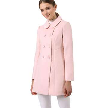 Allegra K Women's Peter Pan Collar Double Breasted Winter Long Trench Pea Coat Large Pink