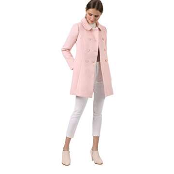 Allegra K Women's Peter Pan Collar Double Breasted Winter Long Trench Pea Coat Large Pink