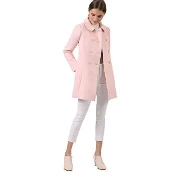 Allegra K Women's Peter Pan Collar Pea Coat in Pink