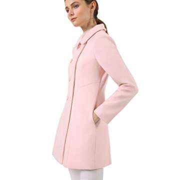 Allegra K Women's Peter Pan Collar Double Breasted Winter Long Trench Pea Coat Large Pink