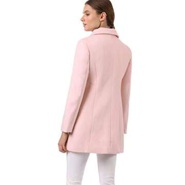 Allegra K Women's Peter Pan Collar Double Breasted Winter Long Trench Pea Coat Large Pink