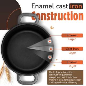 Krustic Enameled Cast Iron Dutch Oven for Sourdough Bread Baking | 6 Quart Pot with Lid | 10 Inch Ce...