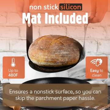 Krustic Enameled Cast Iron Dutch Oven for Sourdough Bread Baking | 6 Quart Pot with Lid | 10 Inch Ceramic Enamel Thick Coated Cookware Set with Non Stick Silicone Baking Mat for Cooking (Grey)