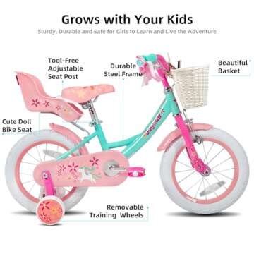 JOYSTAR Unicorn 12 Inch Kids Bike for 2-4 Years Girls Toddler Bike with Training Wheels Princess Gir...