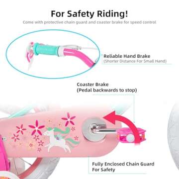 JOYSTAR Unicorn 12 Inch Kids Bike for 2-4 Years Girls Toddler Bike with Training Wheels Princess Girls Bike with Basket Doll Bike Seat Bike Streamers Toddler Kids Bicycles Green