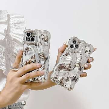 JANDM Case for iPhone 13 Pro Max,3D Wave Bubble Shape Ripple Chrome Pattern Soft Non-Yellowing Bumper Case Glitter Shiny Camera Shockproof Women Girls Cover Case for iPhone 13 Pro Max -Silver