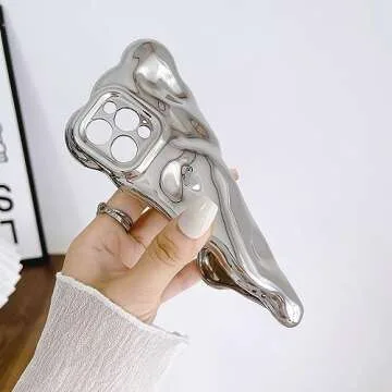 JANDM Case for iPhone 13 Pro Max,3D Wave Bubble Shape Ripple Chrome Pattern Soft Non-Yellowing Bumper Case Glitter Shiny Camera Shockproof Women Girls Cover Case for iPhone 13 Pro Max -Silver