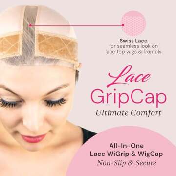 MILANO COLLECTION Lace Wig Grip Cap for Women, Adjustable Wig Caps for Women Non Slip with Headband ...
