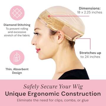 MILANO COLLECTION Lace Wig Grip Cap for Women, Adjustable Wig Caps for Women Non Slip with Headband to Secure Lace Top Perfectly in Place, One Size Fits All, Nude