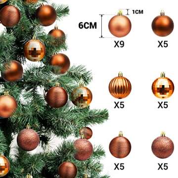 Brizled Brown Christmas Balls, 34pcs 2.36" Christmas Tree Ornaments, Plastic Christmas Balls Decorative Hanging Christmas Ball Ornaments Xmas Tree Baubles for Halloween Xmas Tree Wreath Garland Party
