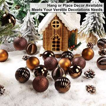 Brizled Brown Christmas Balls, 34pcs 2.36" Christmas Tree Ornaments, Plastic Christmas Balls Decorative Hanging Christmas Ball Ornaments Xmas Tree Baubles for Halloween Xmas Tree Wreath Garland Party
