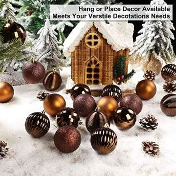 Brizled Brown Christmas Balls, 34pcs 2.36" Christmas Tree Ornaments, Plastic Christmas Balls Decorative Hanging Christmas Ball Ornaments Xmas Tree Baubles for Halloween Xmas Tree Wreath Garland Party