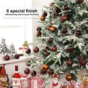 Brizled Brown Christmas Balls, 34pcs 2.36" Christmas Tree Ornaments, Plastic Christmas Balls Decorative Hanging Christmas Ball Ornaments Xmas Tree Baubles for Halloween Xmas Tree Wreath Garland Party