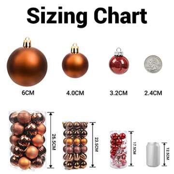 Brizled Brown Christmas Balls, 34pcs 2.36" Christmas Tree Ornaments, Plastic Christmas Balls Decorative Hanging Christmas Ball Ornaments Xmas Tree Baubles for Halloween Xmas Tree Wreath Garland Party