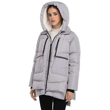 FADSHOW Women's Winter Thickened Down Jackets Long Down Coats Warm Parka with Hood,Grey,M
