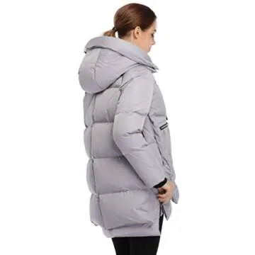 FADSHOW Women's Winter Thickened Down Jackets Long Down Coats Warm Parka with Hood,Grey,M