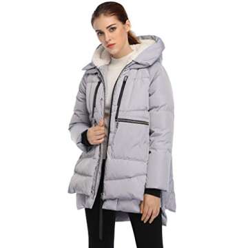 FADSHOW Women's Winter Thickened Down Jackets Long Down Coats Warm Parka with Hood,Grey,M