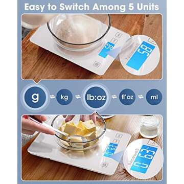 Nicewell Food Scale, 22lb Digital Kitchen White Scale Weight Grams and oz for Cooking Baking, 1g/0.1oz Precise Graduation,Tempered Glass Scale (White)