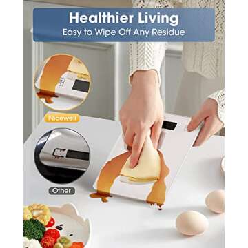 Nicewell Food Scale, 22lb Digital Kitchen White Scale Weight Grams and oz for Cooking Baking, 1g/0.1oz Precise Graduation,Tempered Glass Scale (White)