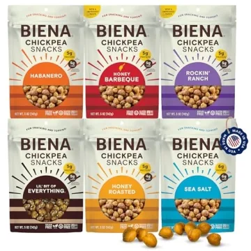 BIENA Chickpea Snacks - Crunchy Roasted Chickpeas - 6-Pack of High Fiber Vegan Protein Snack - BBQ, ...