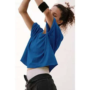 HUGOOME Boxy Crew Neck Blue Flame Crop Top - Loose Fit, Soft, Casual & Athletic (L)