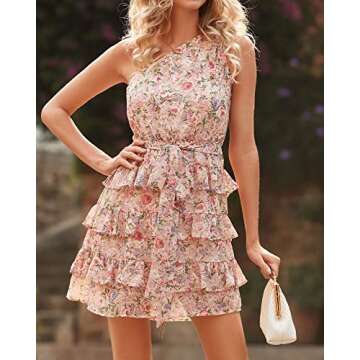 BTFBM Women One Shoulder Summer Dresses 2025 Floral Sundress High Waist Tiered A Line Mini Beach Wed...