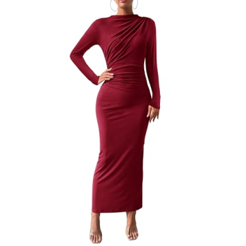 BTFBM Women Bodycon Maxi Dress Long Sleeve Back Slit Ruched Elegant Party Cocktail Formal Fall Weddi...