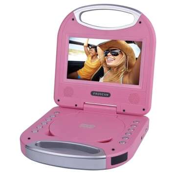 PROSCAN ELITE Portable DVD Player (7 Inch) - You Will Love This Pink Multimedia Player That Comes Complete With Earphones, Remote Control, and Convenient Carrying Handle | It Plays CD's, DVD's, MP3's.