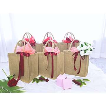 Natural Jute Burlap Tote Bags - Eco-Friendly 6 Pack