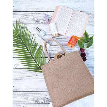 Natural Jute Burlap Tote Bags - Eco-Friendly 6 Pack