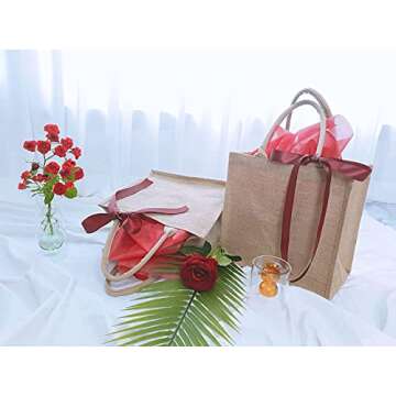 Natural Jute Burlap Tote Bags - Eco-Friendly 6 Pack