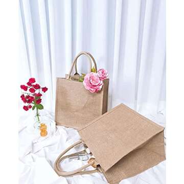 Natural Jute Burlap Tote Bags - Eco-Friendly 6 Pack