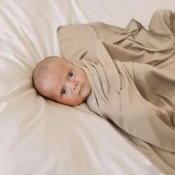 KonKonssy Knit Baby Blanket 2 Pack, Soft Ribbed Swaddle Receiving Blankets for Boys & Girls, Lightweight Cozy Swaddling Wrap for Newborns, Infants, & Toddlers, 33x42 Inch (Camel, Beige)