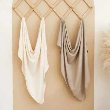 KonKonssy Knit Baby Blanket 2 Pack, Soft Ribbed Swaddle Receiving Blankets for Boys & Girls, Lightweight Cozy Swaddling Wrap for Newborns, Infants, & Toddlers, 33x42 Inch (Camel, Beige)