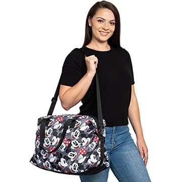 Disney Tote Duffel Bag Mickey Mouse All Over Print Weekender Travel Multicolor (Mickey Minnie Grey)