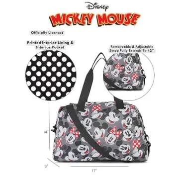 Disney Tote Duffel Bag Mickey Mouse All Over Print Weekender Travel Multicolor (Mickey Minnie Grey)