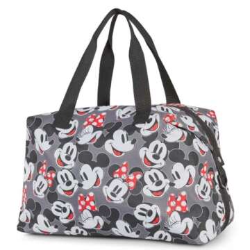 Disney Tote Duffel Bag Mickey Mouse All Over Print Weekender Travel Multicolor (Mickey Minnie Grey)
