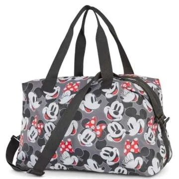 Disney Tote Duffel Bag Mickey Mouse All Over Print Weekender Travel Multicolor (Mickey Minnie Grey)