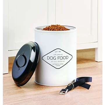 Amici Pet, , Buster All Natural Dog Food Large Metal Storage Bin, White