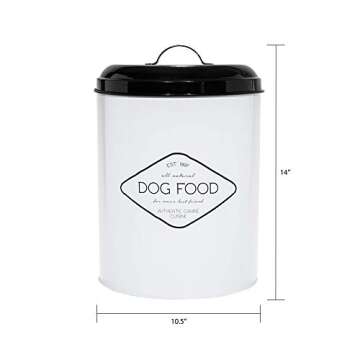 Amici Pet, , Buster All Natural Dog Food Large Metal Storage Bin, White