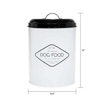 Amici Pet, , Buster All Natural Dog Food Large Metal Storage Bin, White