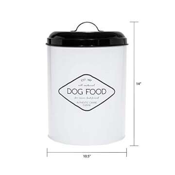 Amici Pet, , Buster All Natural Dog Food Large Metal Storage Bin, White