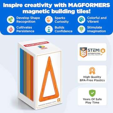 MAGFORMERS Isoseles Triangle 12 Pieces Rainbow Colors, Educational Magnetic Geometric Shapes Tiles B...