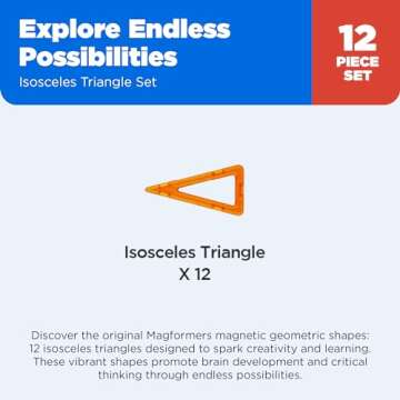 MAGFORMERS Isoseles Triangle 12 Pieces Rainbow Colors, Educational Magnetic Geometric Shapes Tiles Building STEM Toy Set Ages 3+