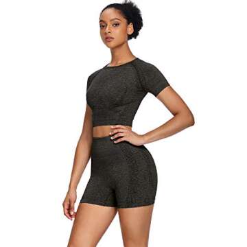 Sytiz Women Seamless Yoga Outfits 2 piece Set Workout Gym Shorts + Sport Bra (Black, Small)