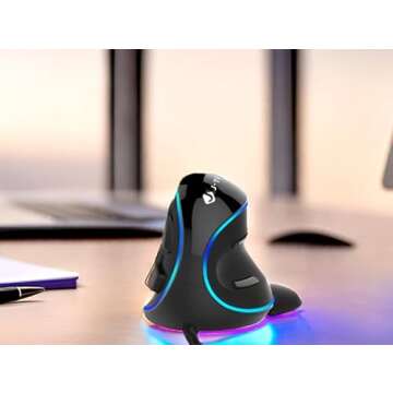 J-Tech Digital Wired Ergonomic Vertical USB Mouse with Adjustable Sensitivity (600/1000/1600 DPI), S...